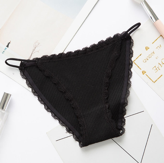 Petite culotte en coton et dentelle, sous-vêtement noir