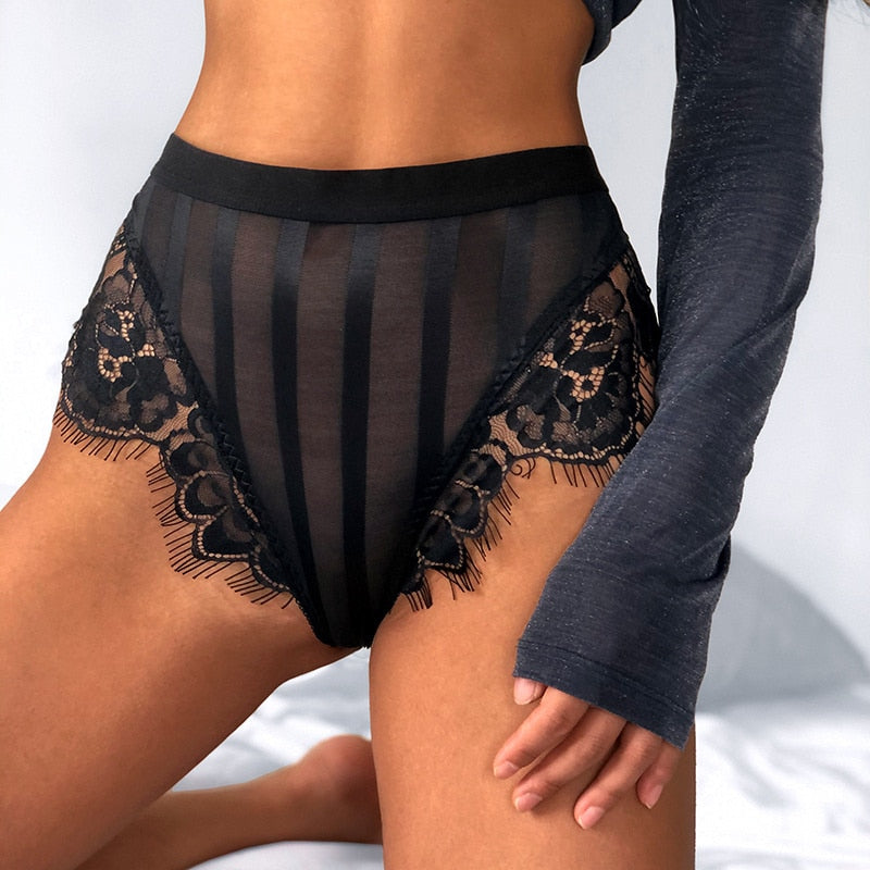 Culotte taille haute tulle et dentelle noire