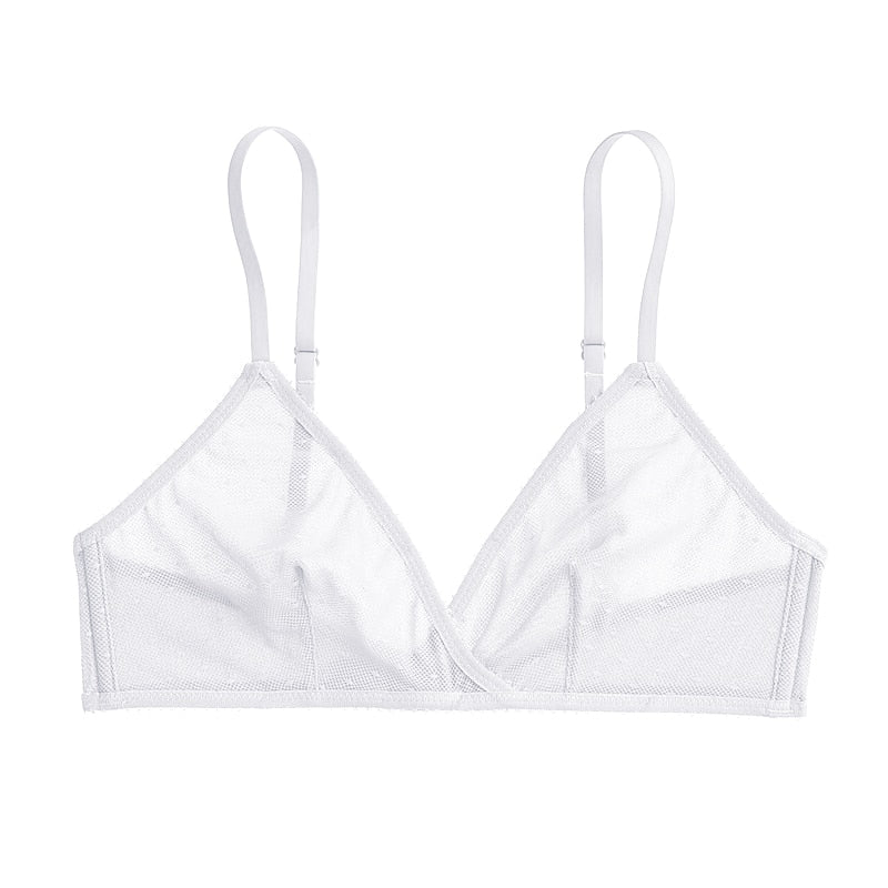 Soutien-gorge triangle blanc à pois en tulle blanc