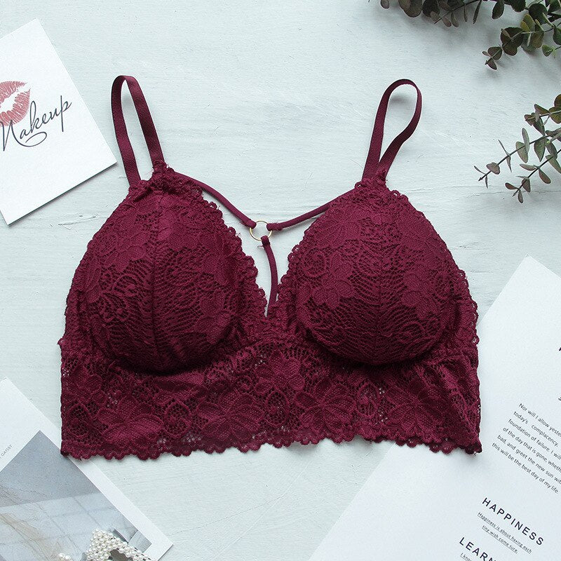 Bralette bustier érotique en dentelle bordeaux pour femme