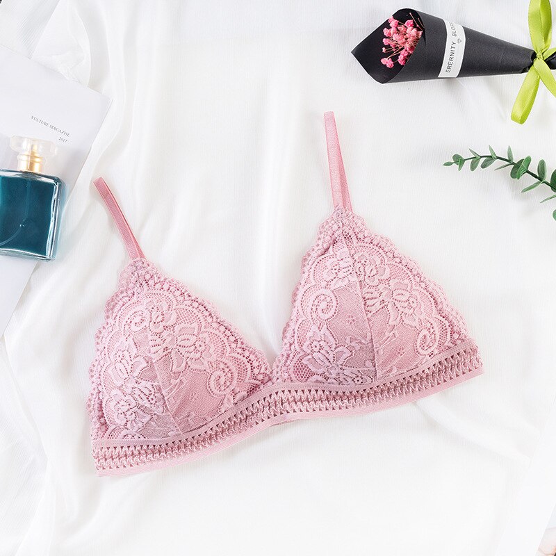 Soutien-gorge triangle floral rose, lingerie ampliforme