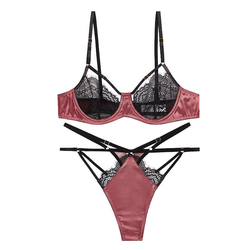 Ensemble de lingerie dentelle bondage rose watsunder