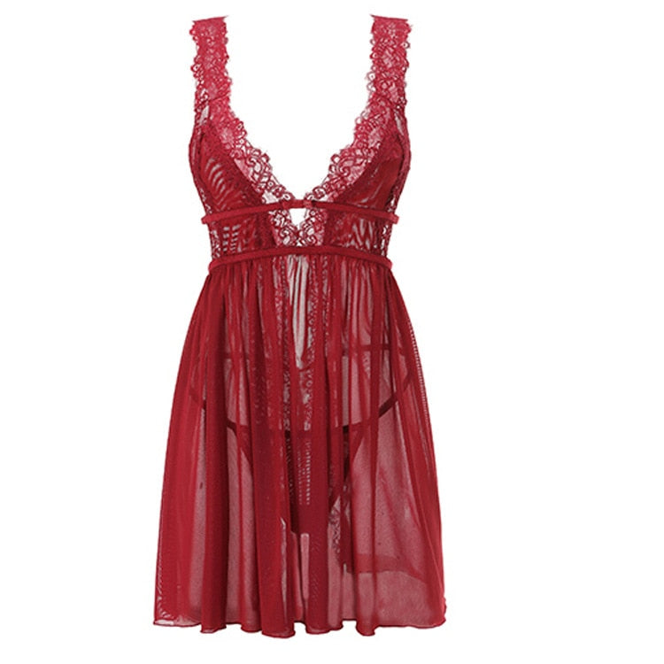 Nuisette romantique en dentelle rouge