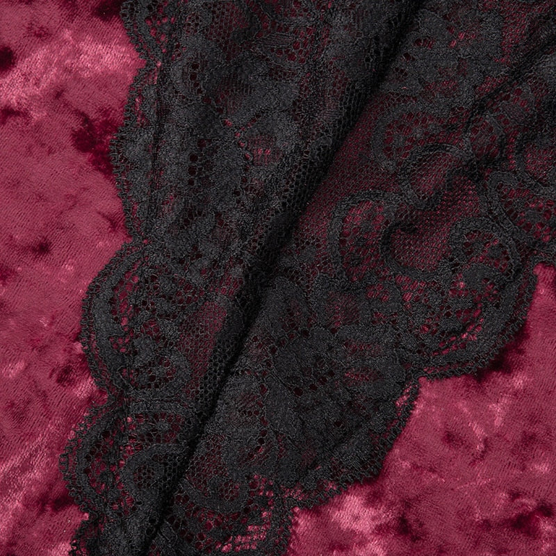 Dentelle noire d'un body en velour bordeaux pour femme