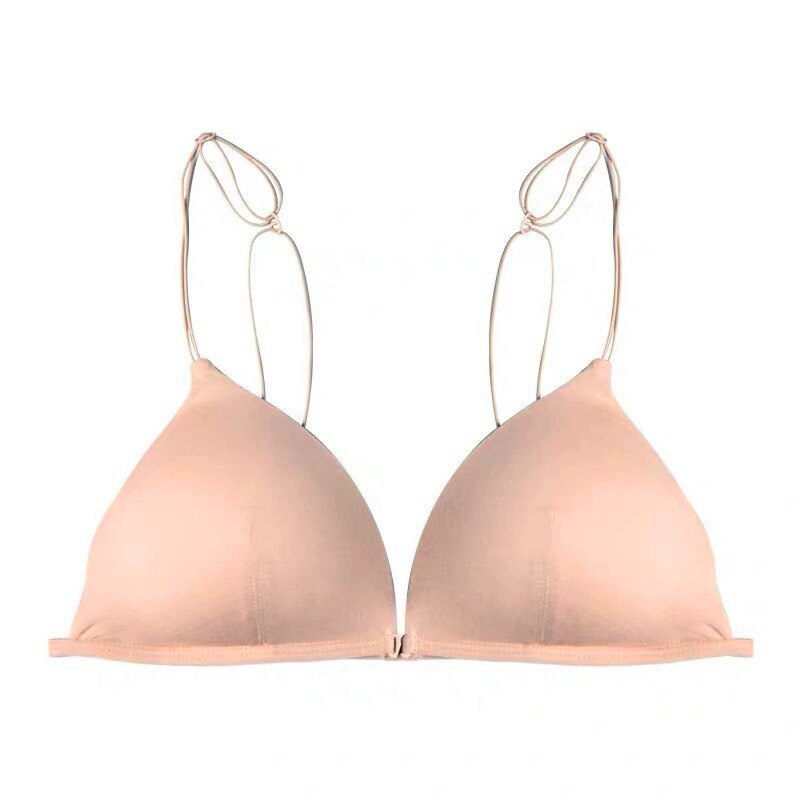 Soutien-gorge triangle attache avant, sous-vêtement rose avec des bretelles fines