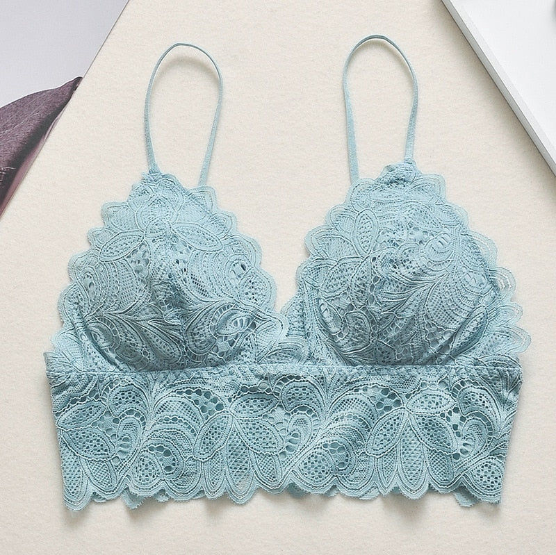 Bustier en dentelle sans attache bleu