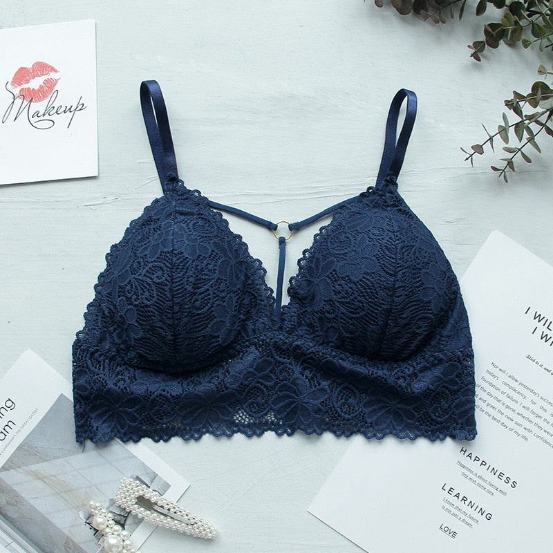 Bralette bustier érotique bleu en dentelle pour femme