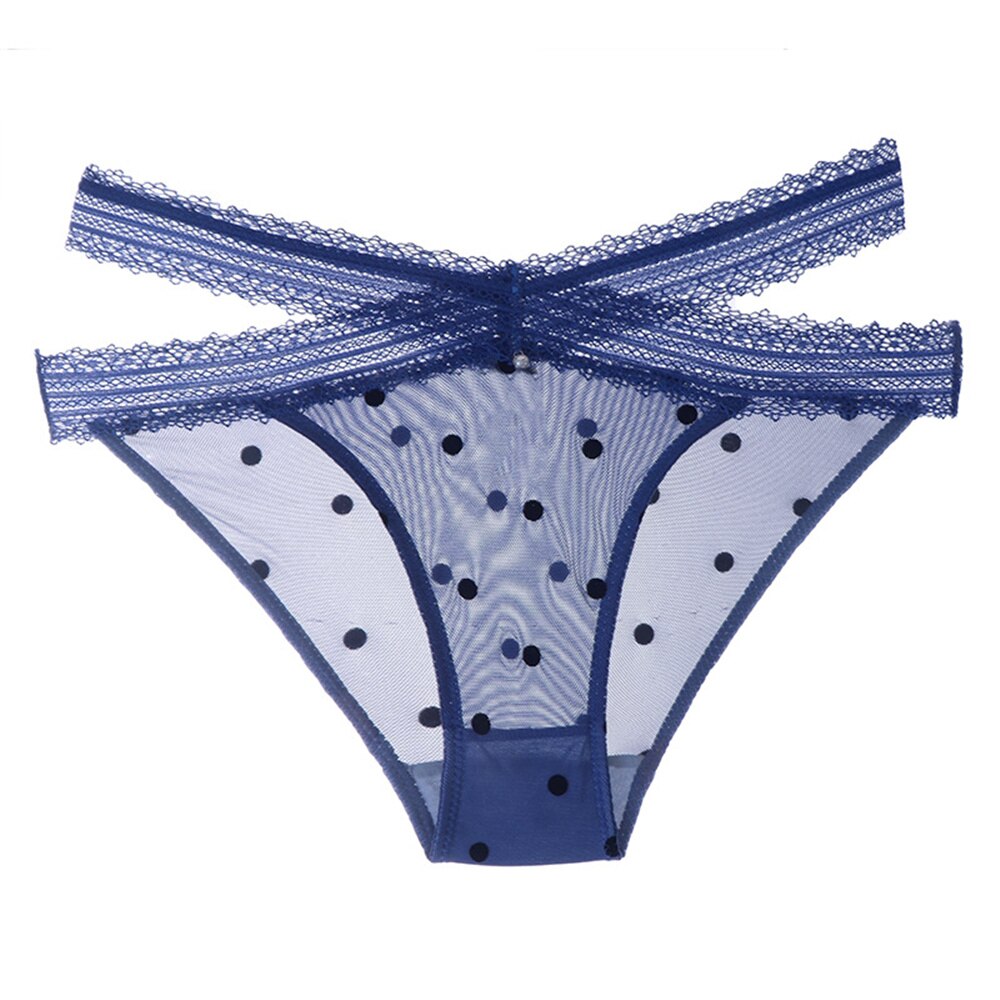 Culotte ruban en dentelle sexy bleue en tulle à pois