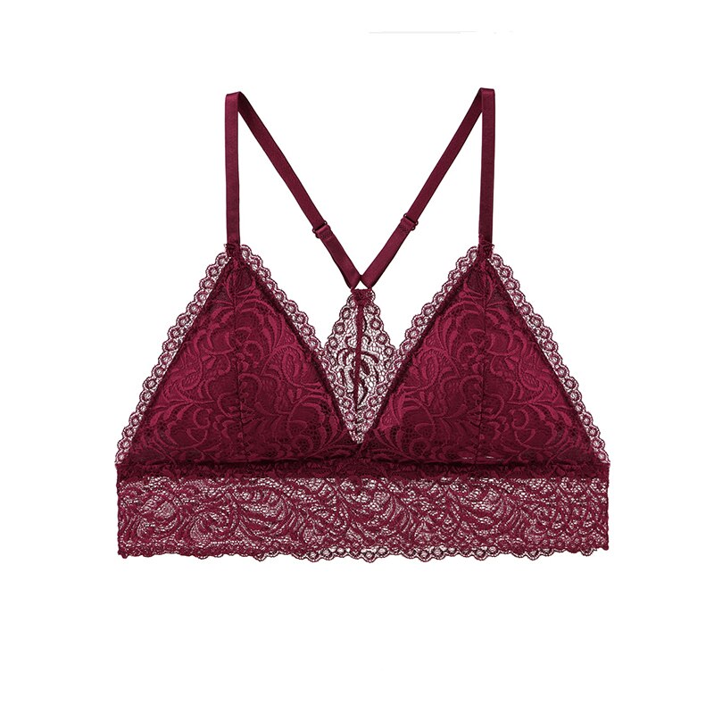 Bralette rembourrée en dentelle avec dos croisé couleur bordeaux