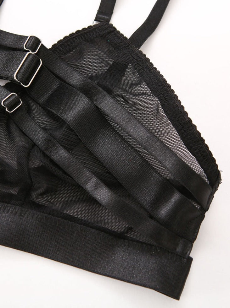 Conjunto de liguero de bondage negro