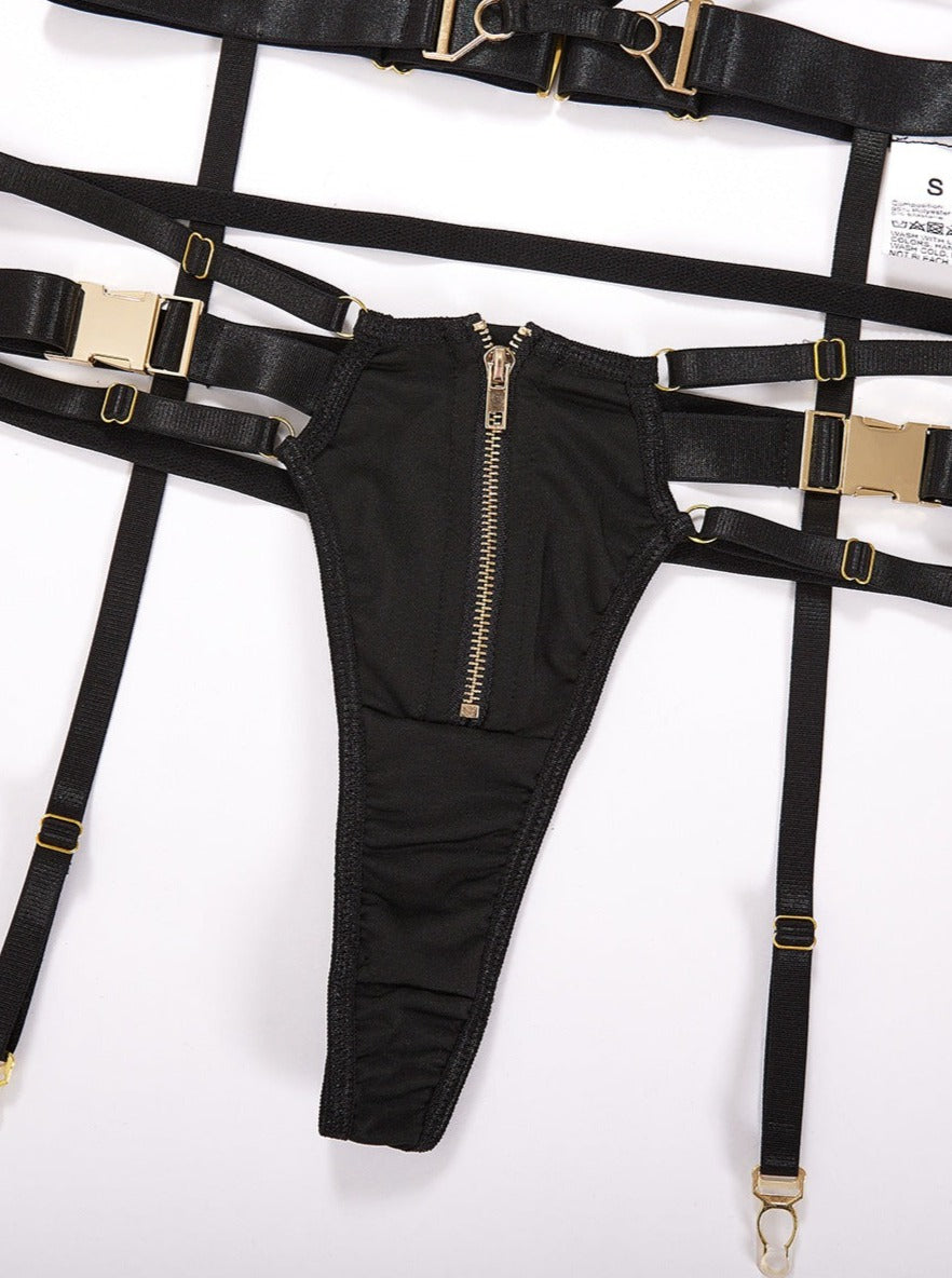 Conjunto de lencería bondage negro