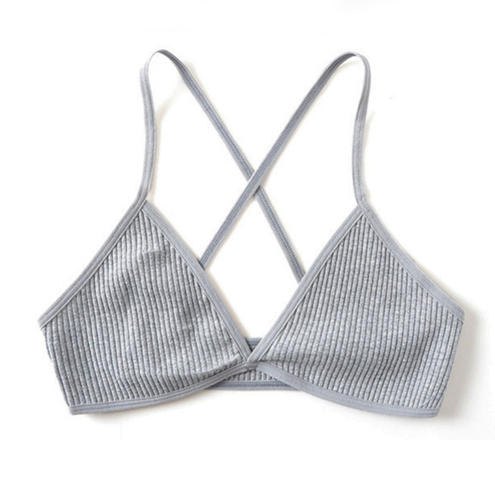 Soutien-gorge coton sans armature à dos croisé gris