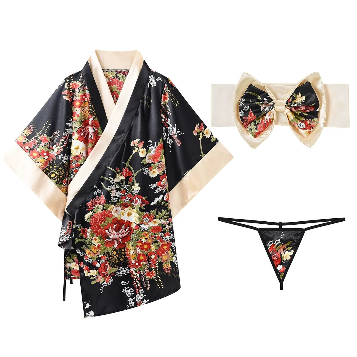 Ensemble kimono de nuit avec noeud et string ficelle