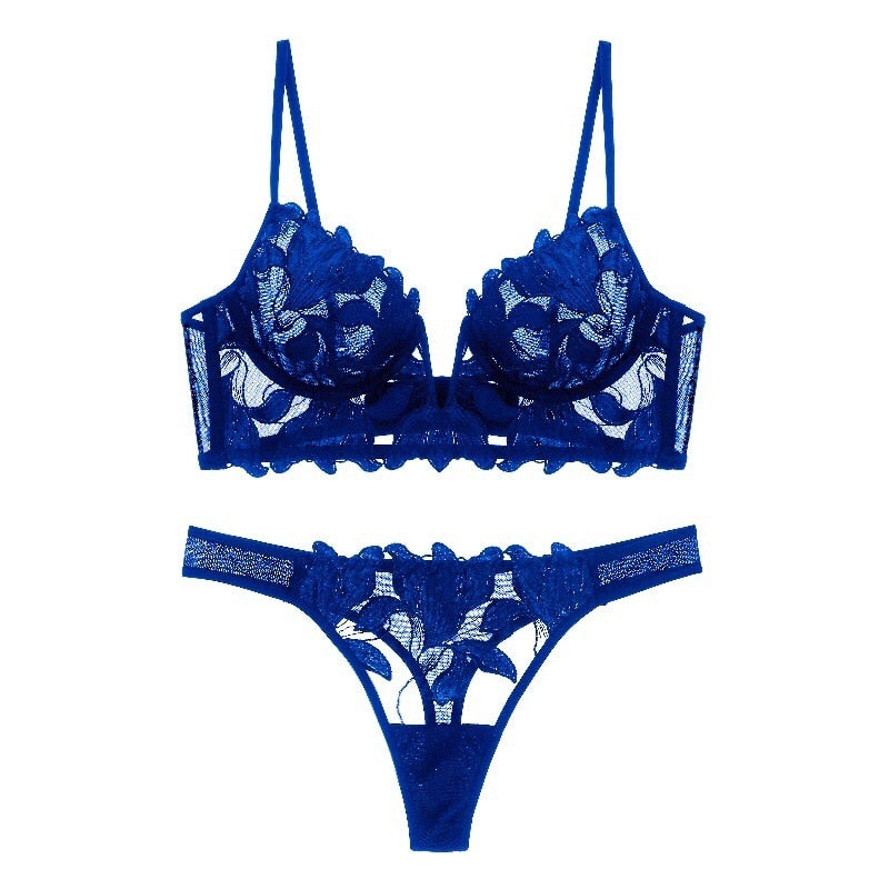 Ensemble de lingerie érotiques bleu à fleurs watsunder