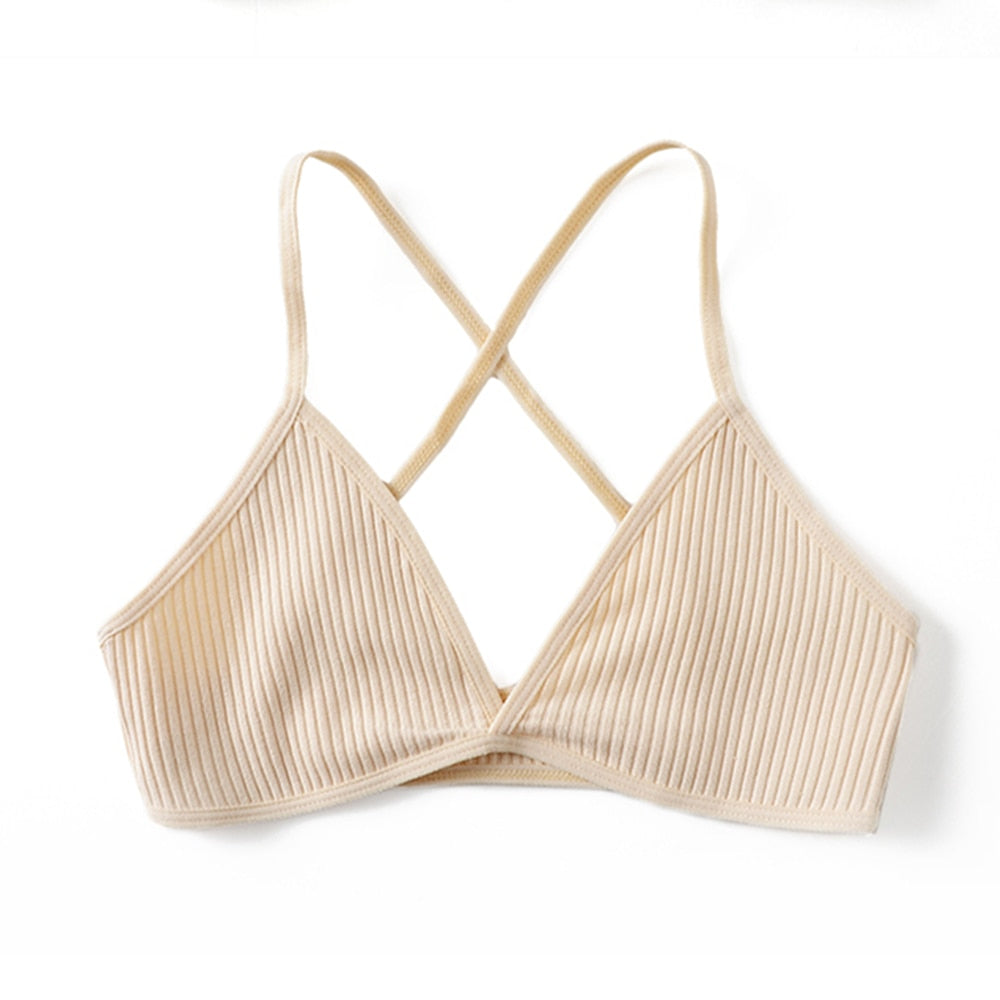 Soutien-gorge coton sans armature à dos croisé beige