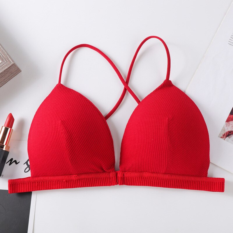 Soutien-gorge triangle rouge à fermeture avant