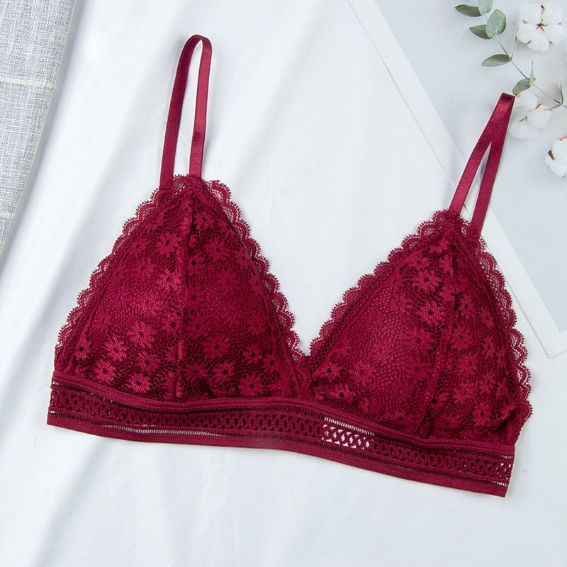 Soutien-gorge triangle rouge en dentelle florale