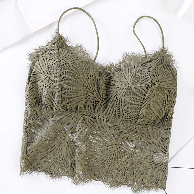 Bratette bustier coqué en dentelle verte