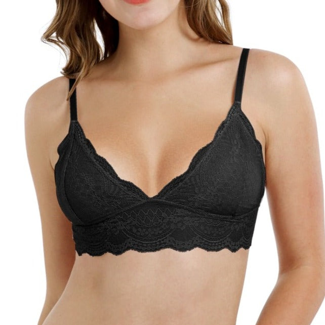 Soutien-gorge triangle noir en dentelle florale sans armature