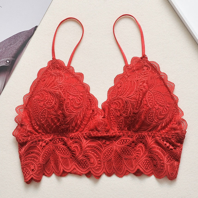 Bustier en dentelle sans attache rouge