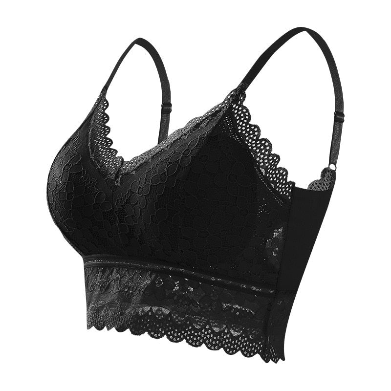 Bralette rembourrée en dentelle noire, sous-vêtement glamour pour femme