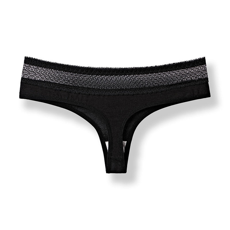 Tanga coton et dentelle noir