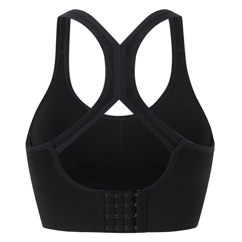 Brassière gym noir femme, coquée avec dos croisé