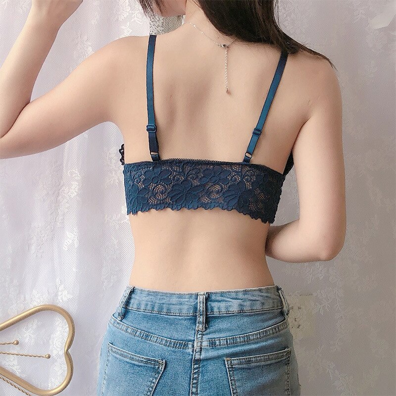 Bralette bustier érotique en dentelle bleue pour femme