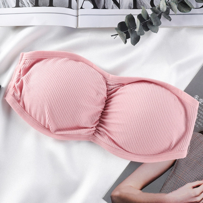 Soutien-gorge bandeau ampliforme rose, lingerie sexy pour femme