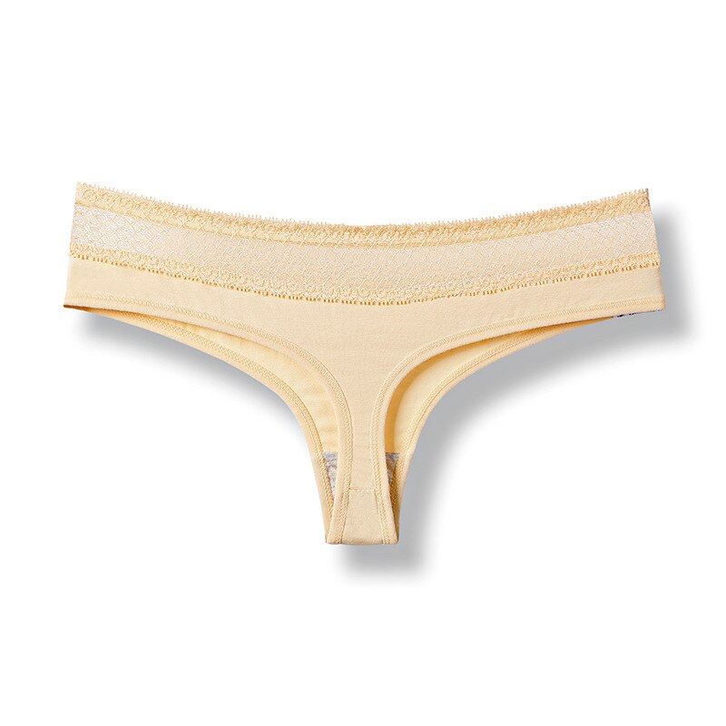 Tanga coton et dentelle beige