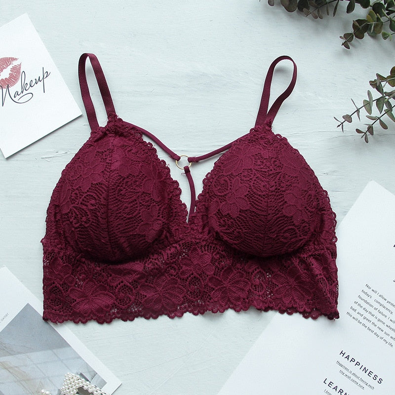 Bralette bustier bordeaux érotique en dentelle pour femme