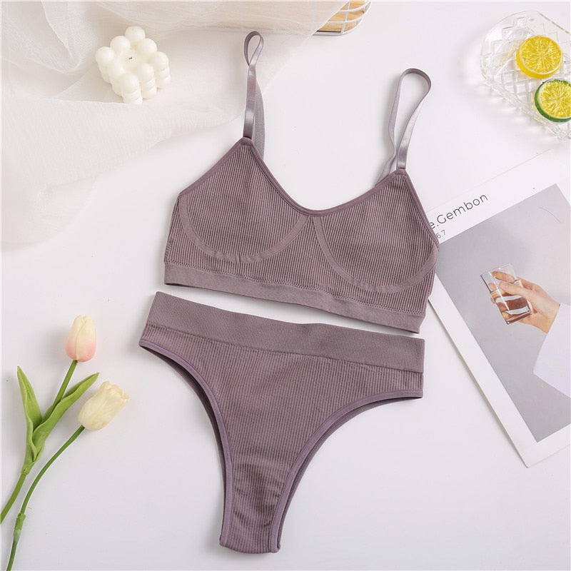 Duo bralette et string sport mauve pour femme