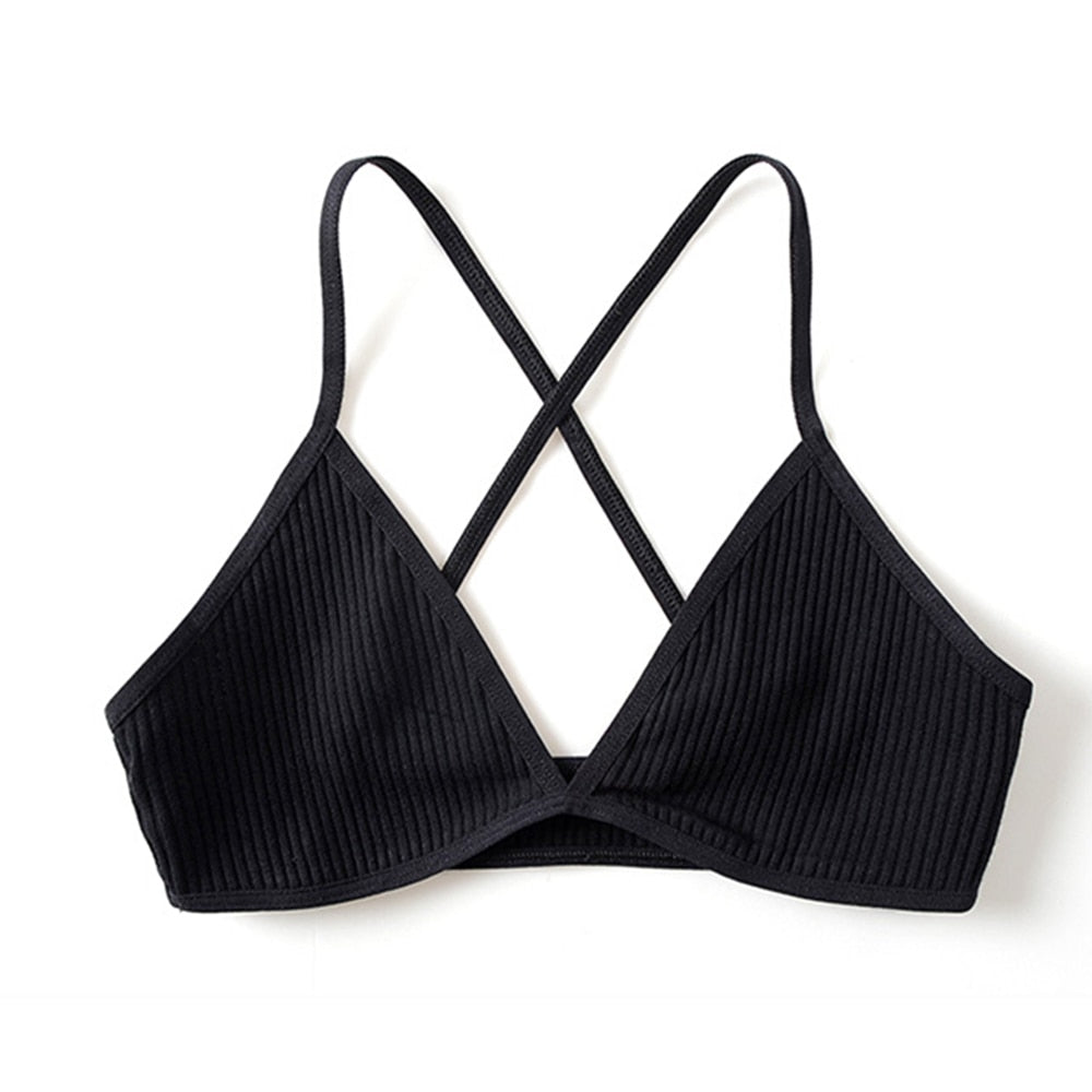 Soutien-gorge triangle en coton noir avec bretelles croisées