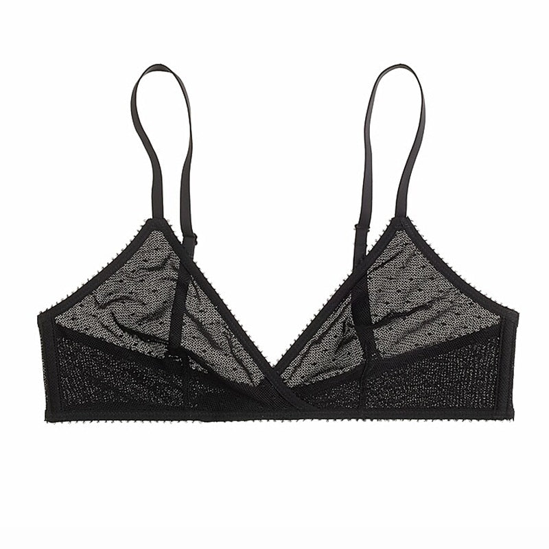 Soutien-gorge triangle à pois en tulle noire