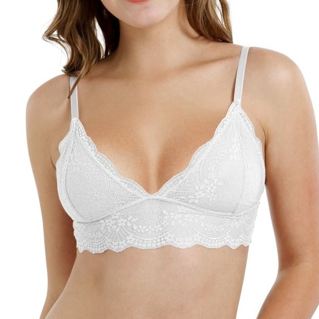 Soutien-gorge blanc en dentelle florale sans armature