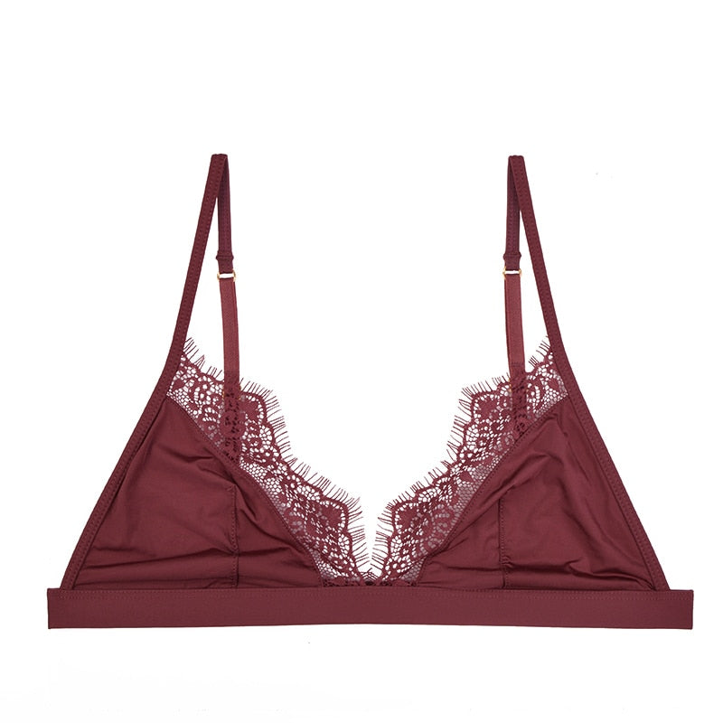 Soutien-gorge triangle bordeaux satin et dentelle