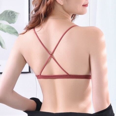 Soutien-gorge triangle à fermeture avant, lingerie sexy avec un dos croisé