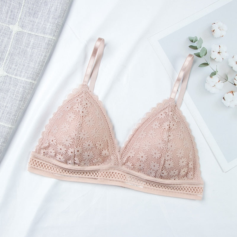 Soutien-gorge en dentelle florale rose