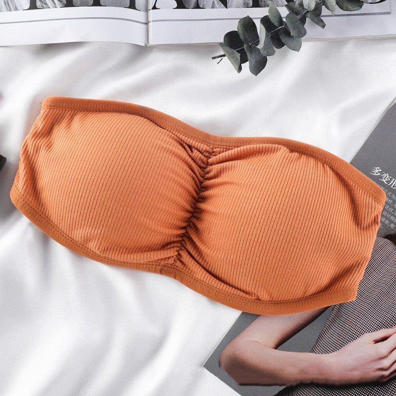 Soutien-gorge bandeau rembourré en coton, lingerie orange pour femme