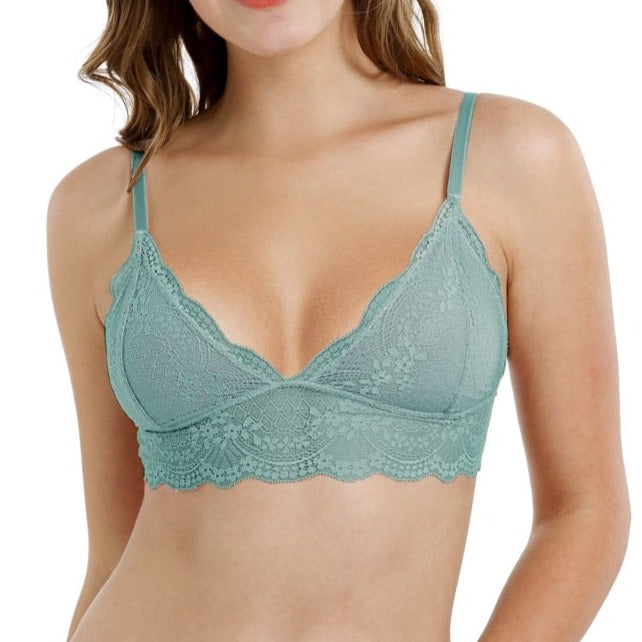 Bralette verte en dentelle florale sans armature