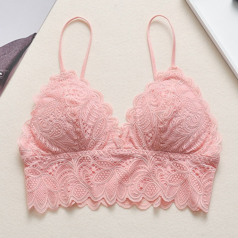 Bustier en dentelle sans attache rose