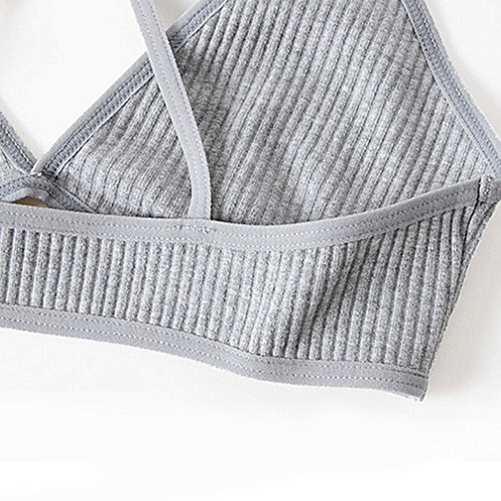 Tissu gris à rayures d'un soutien-gorge en coton