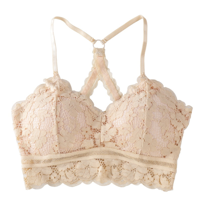 Bralette en dentelle beige pour femme