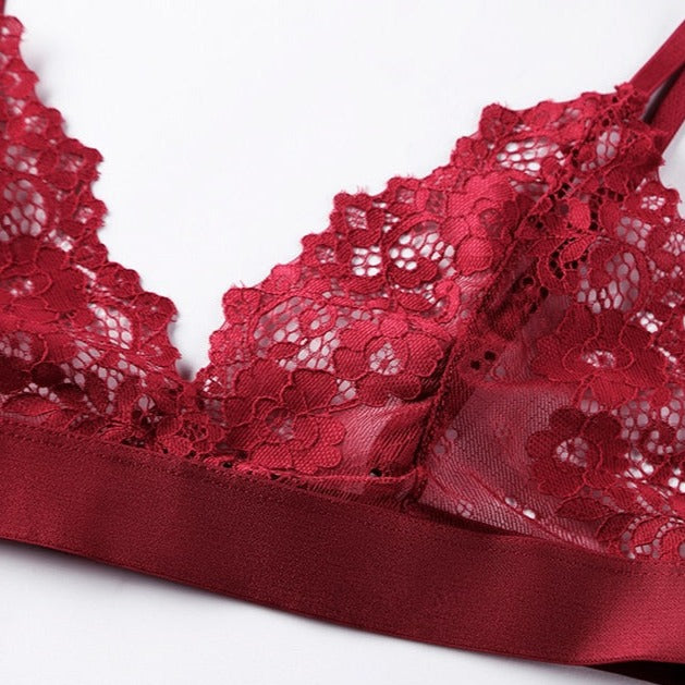 Dentelle bordeaux à fleur d'un soutien gorge