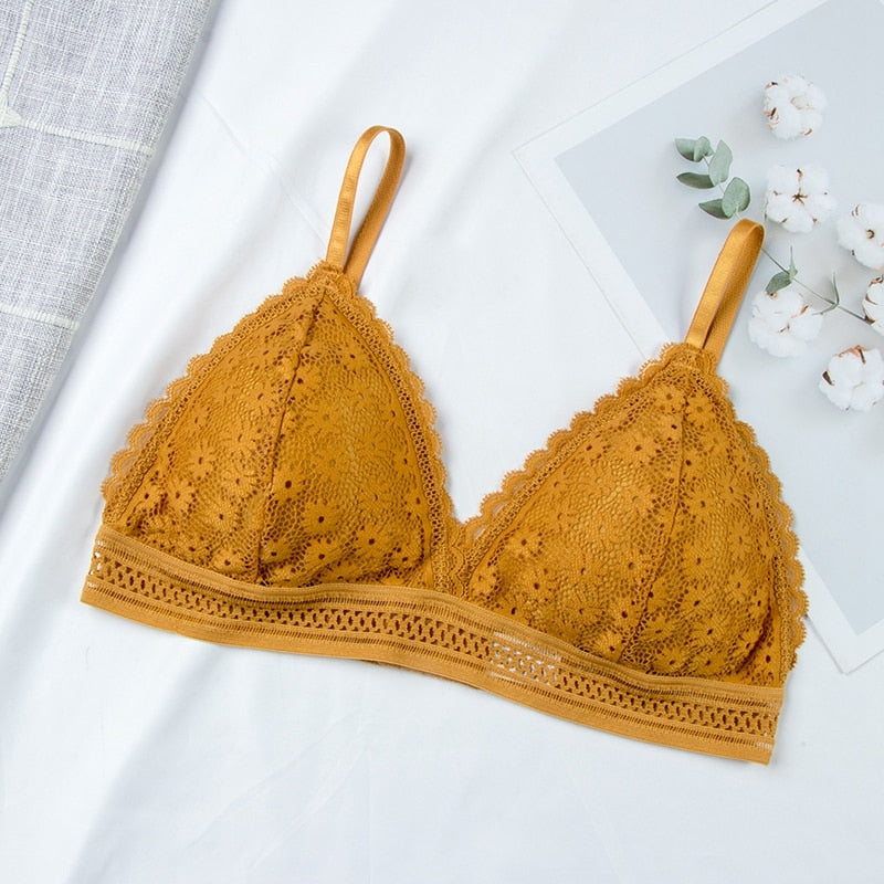 Soutif jaune en dentelle florale, sous-vêtement sexy pour femme