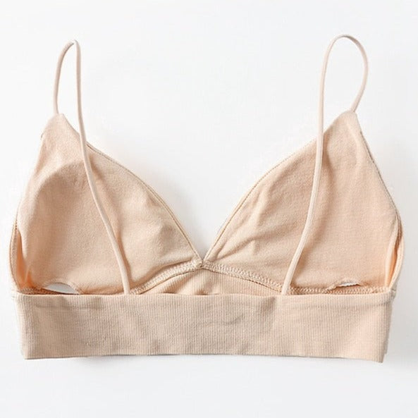 Arrière d'un soutien gorge triangle coqué rose