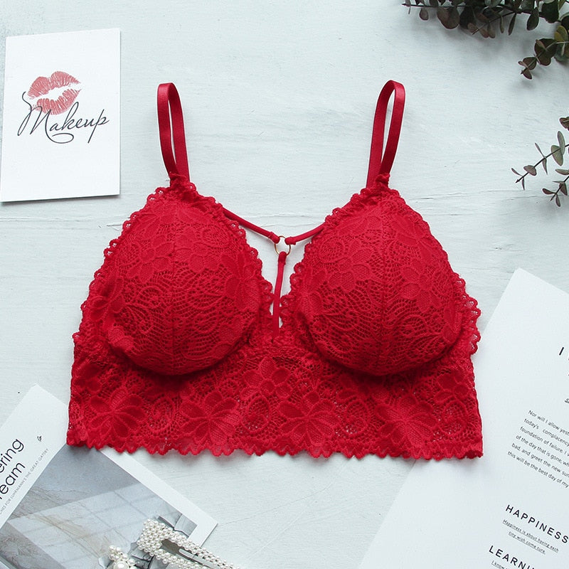 Bralette bustier érotique en dentelle rouge pour femme