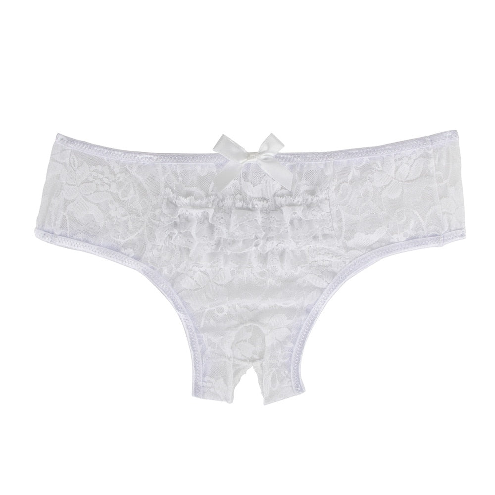 Tanga ouvert en dentelle blanc, lingerie sexy