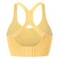 Brassière fitness jaune femme avec dos croisé et larges bretelles confort