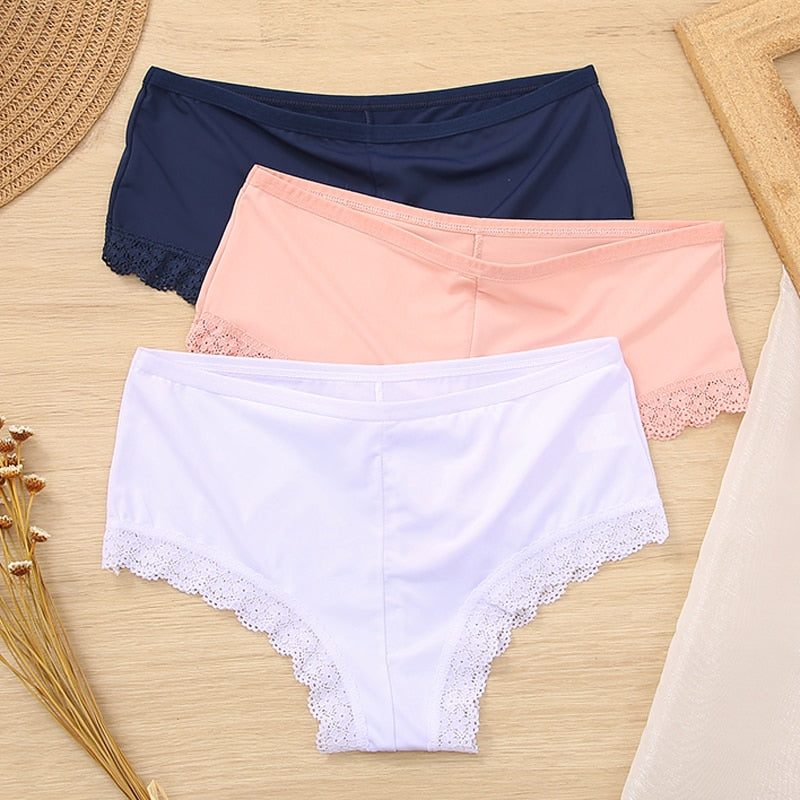 Lot de 3 shortys pour femme, bleu, rose et blanc